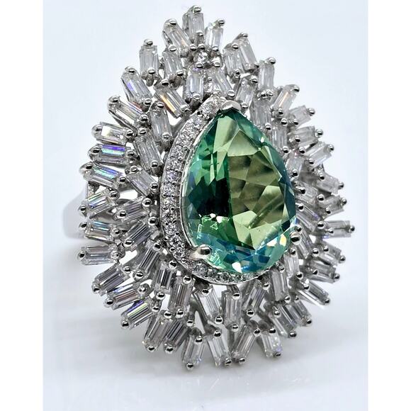 Peacock Quartz & Moissanite Feather Ring, Size 6 - Picture 3 of 6